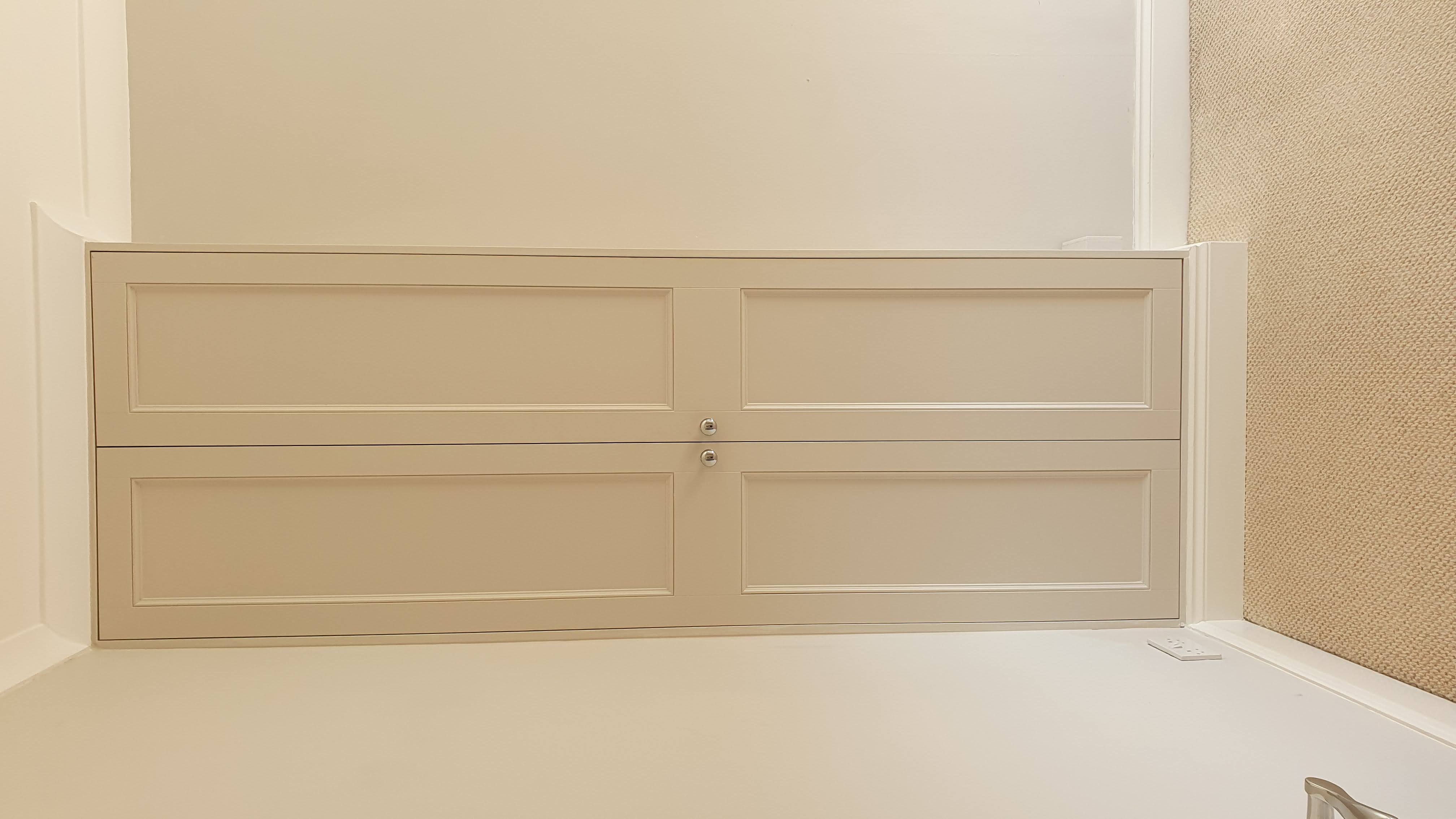 Fitted Shaker wardrobe in Skimming Stone a Farrow & Ball neutral, ideal for bedrooms