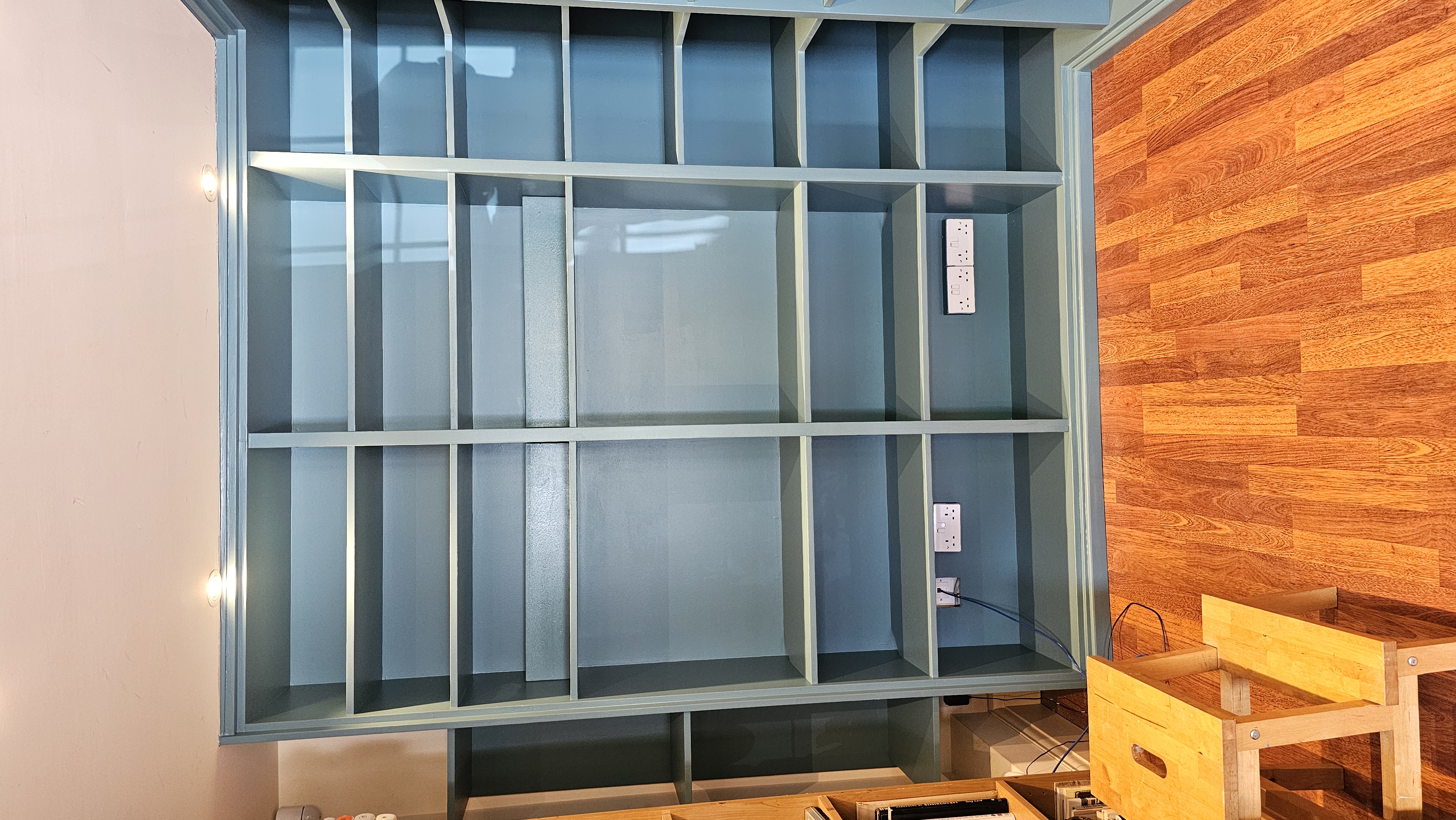 Fitted Traditional Bookcase in Farrow and Ball Stone Blue for Living Room
